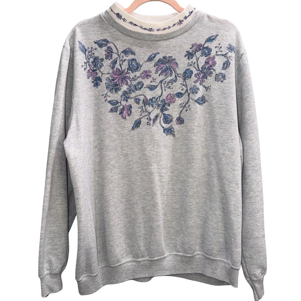 Blair Gray Sweatshirt with Purple and Blue Floral‎ Accents XL
